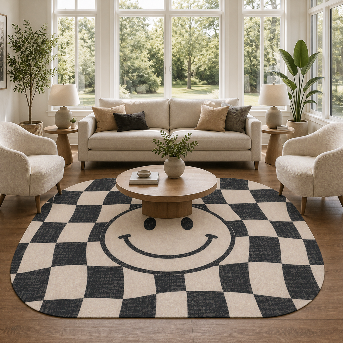 Checkerboard Smiley Rug
