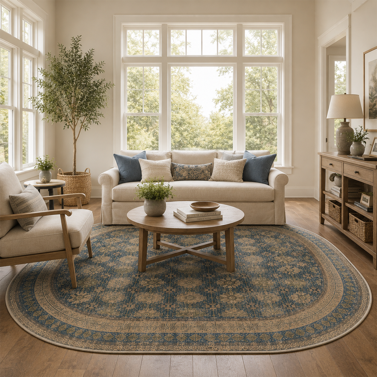 Distressed Navy Botanical Rug