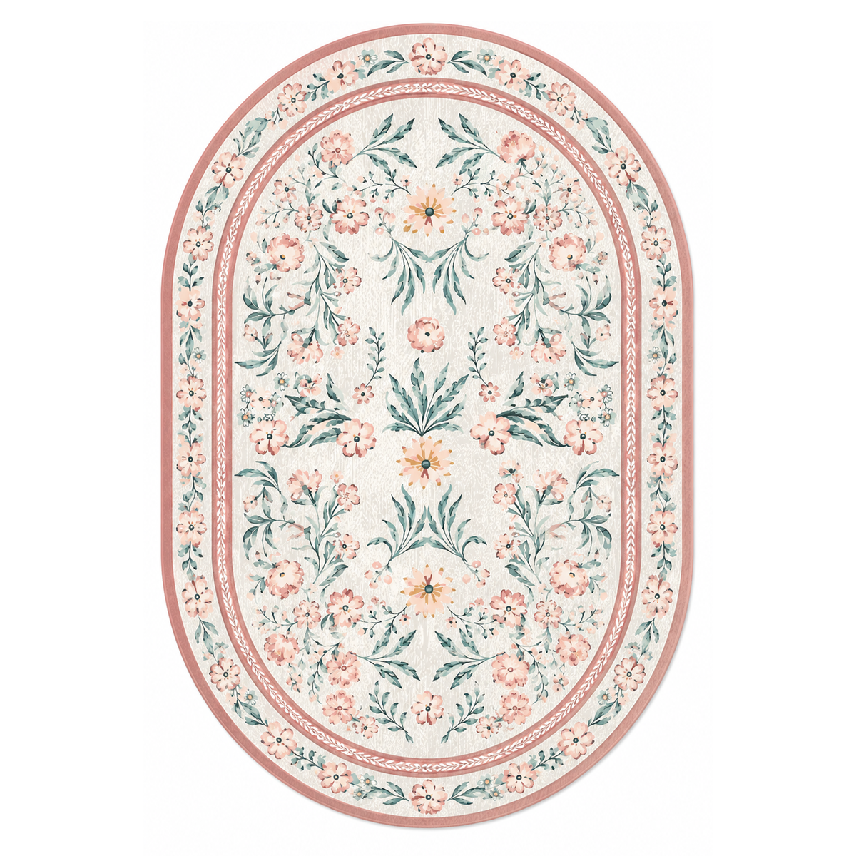 Vintage Peach Floral Botanical Washable Area Rug