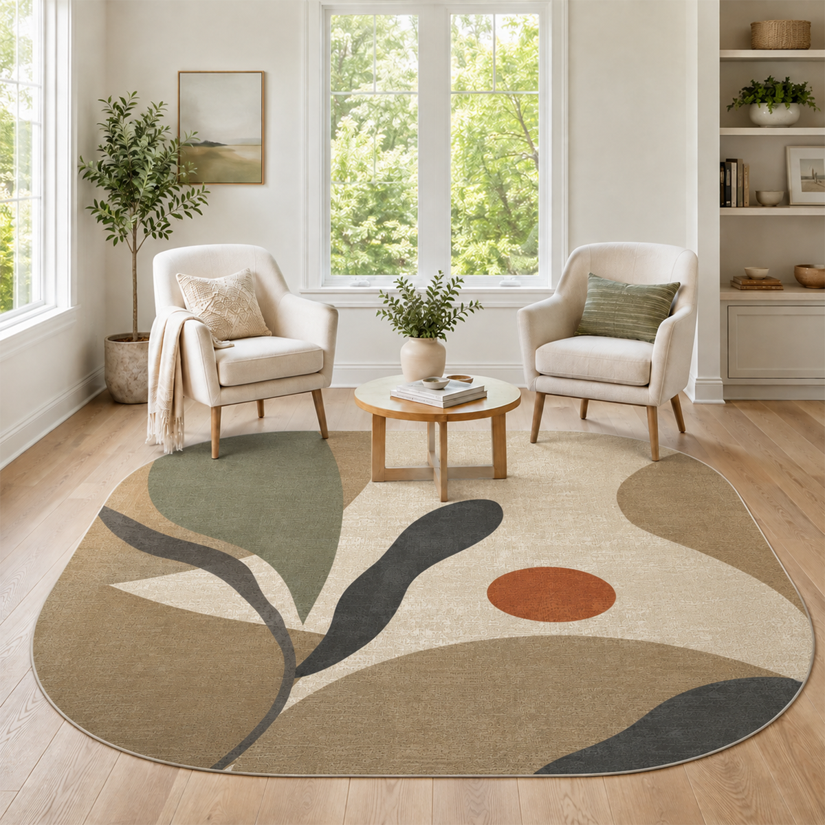 Abstract Botanical Leaf Rug