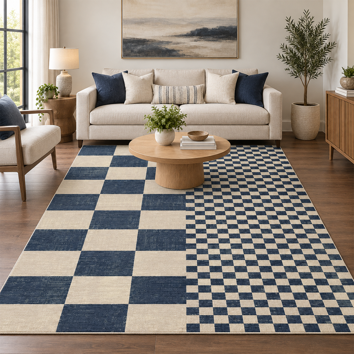 Navy Split Checker Rug