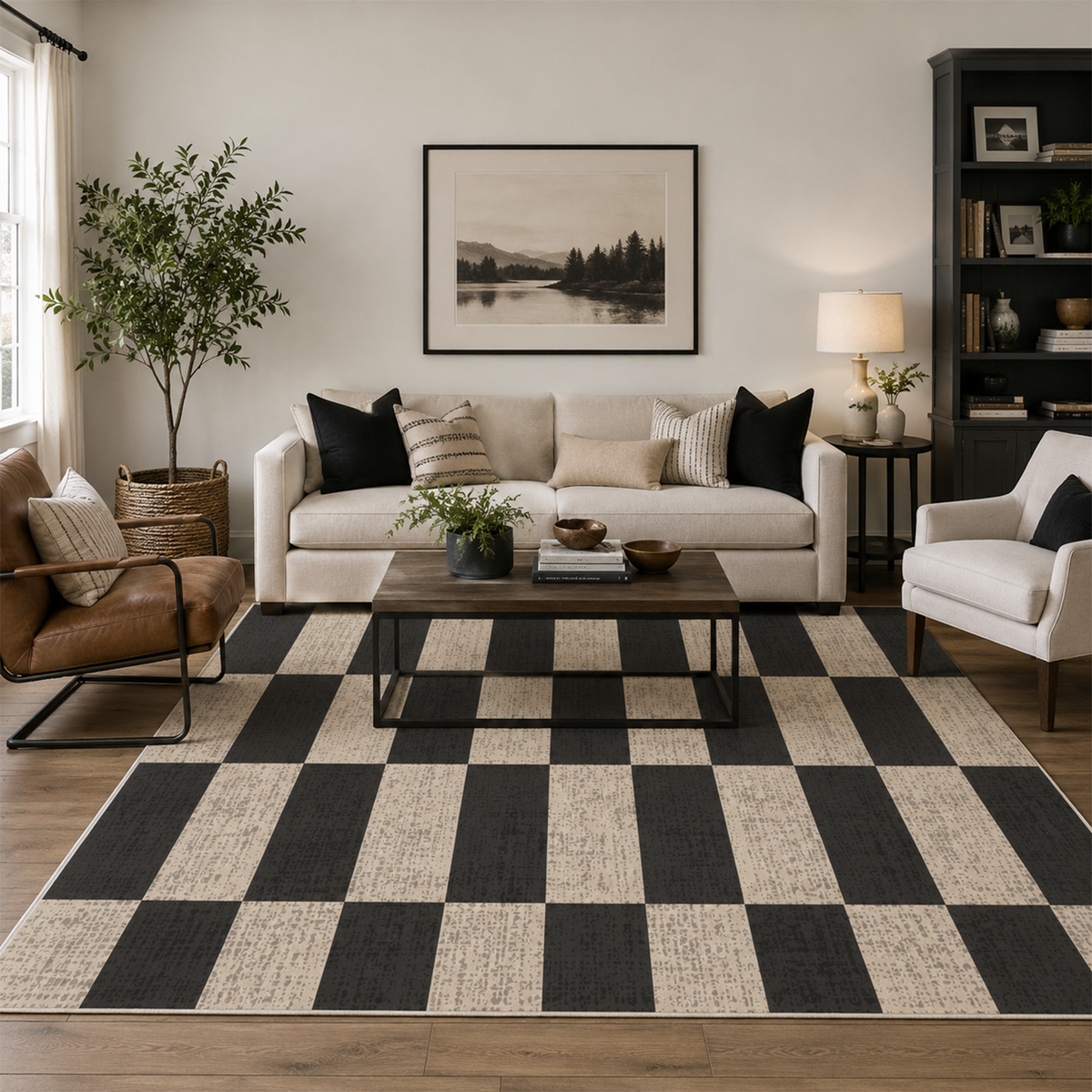 Classic Two-Tone Checkerboard Rug