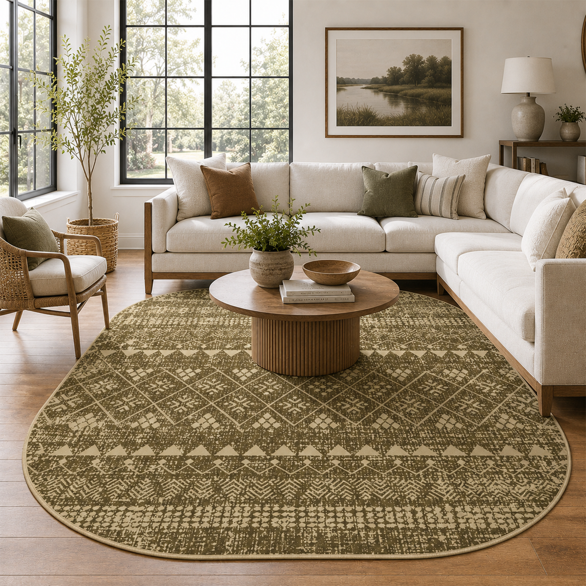 Olive Woven Diamond Kilim Rug