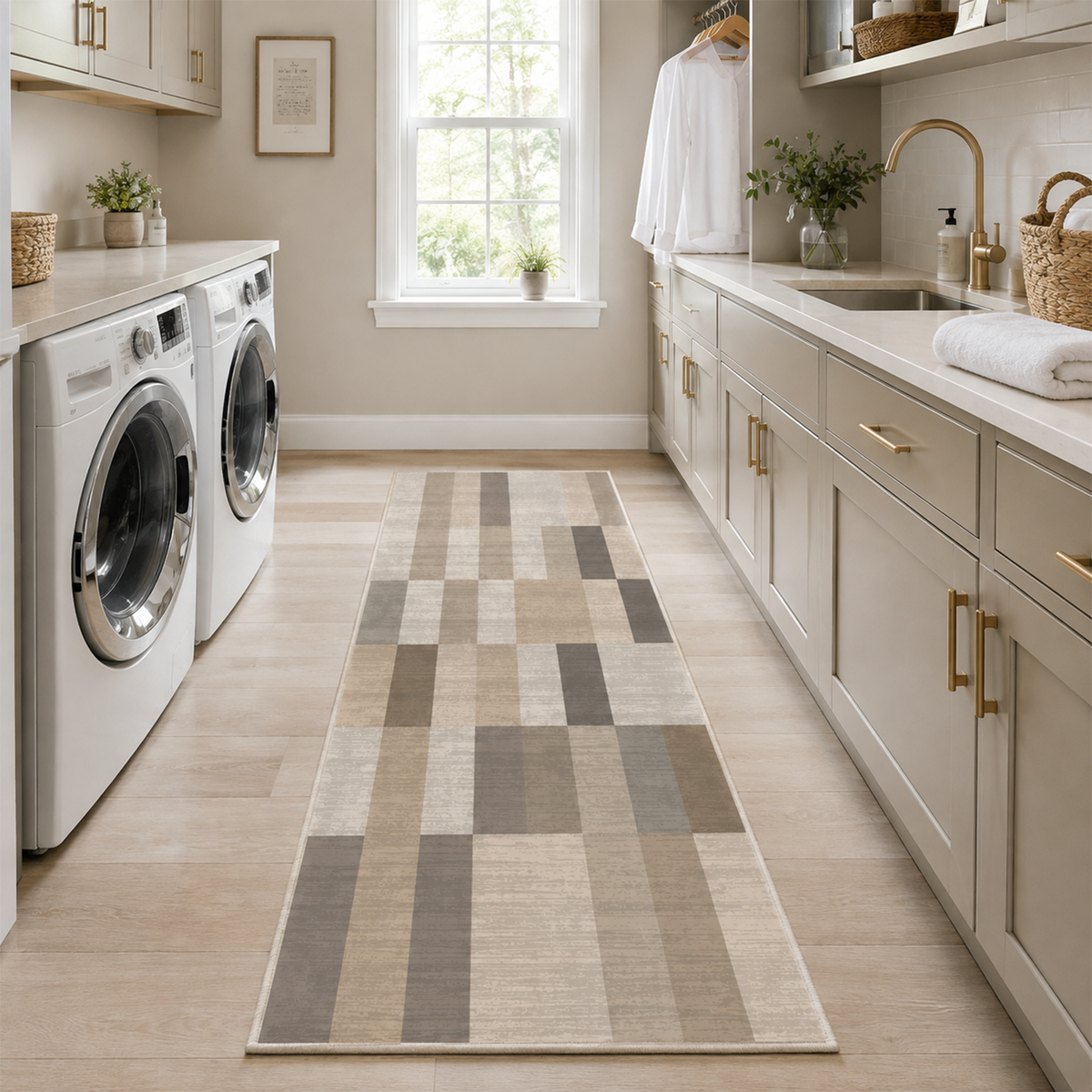Tonal Patchwork Grid Rug