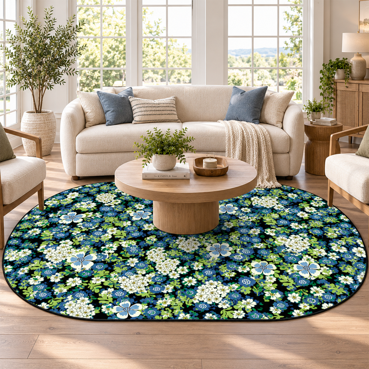 Sapphire Floral Garden Rug