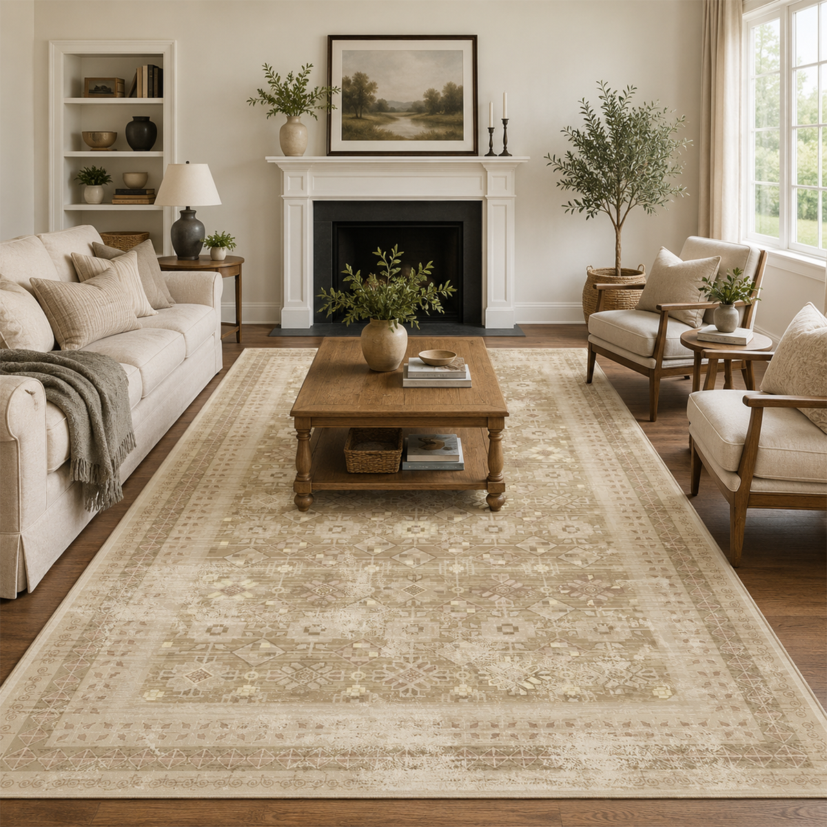 Faded Olive Tribal Diamond Rug