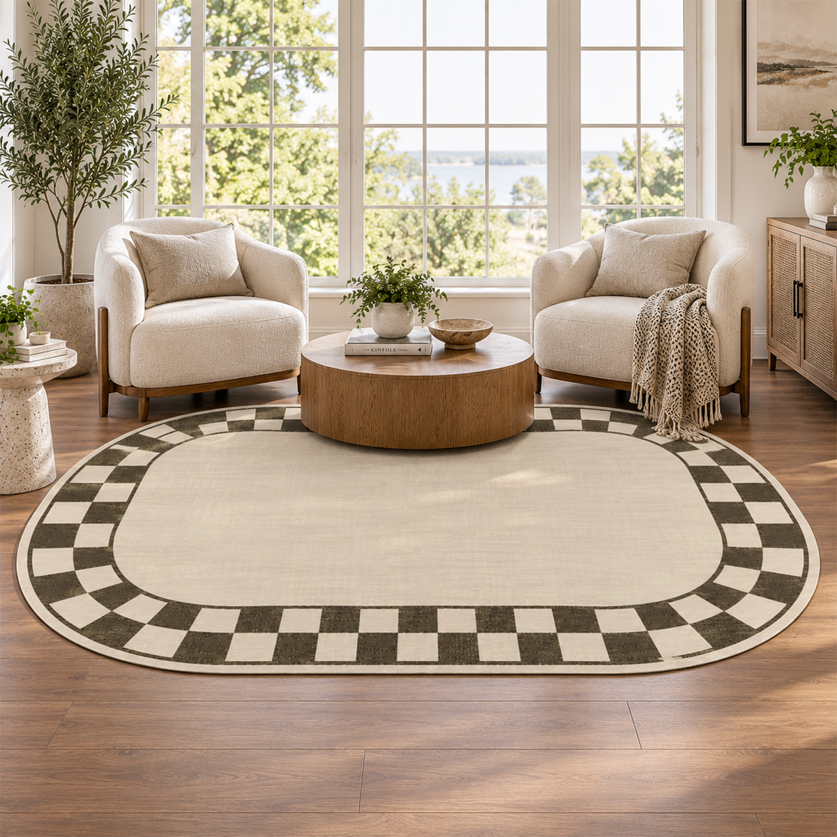 Espresso Check Frame Rug