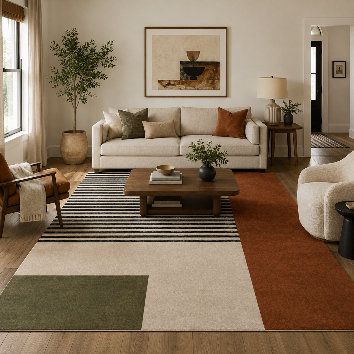 Modern Stripe & Block Rug