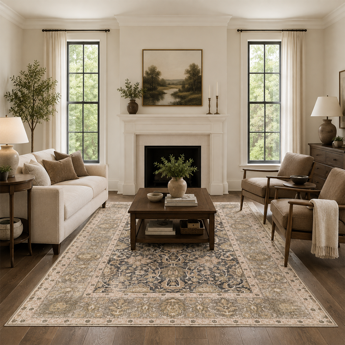 Distressed Charcoal Floral Rug