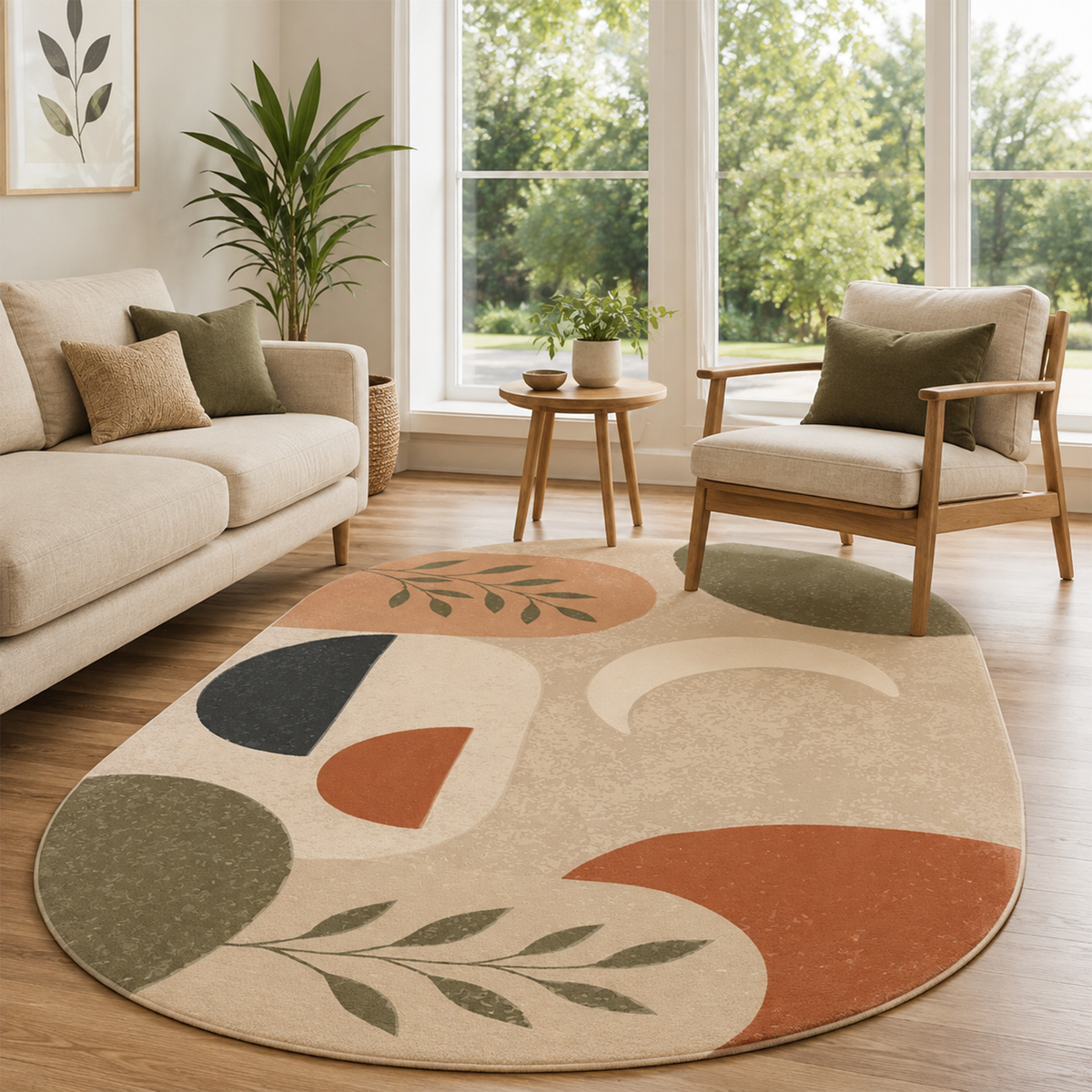 Modern Botanical Geometric Washable Area Rug