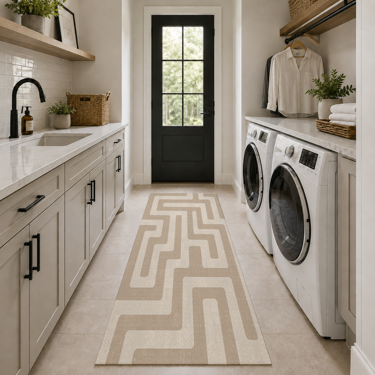 Tonal Beige Maze Labyrinth Rug