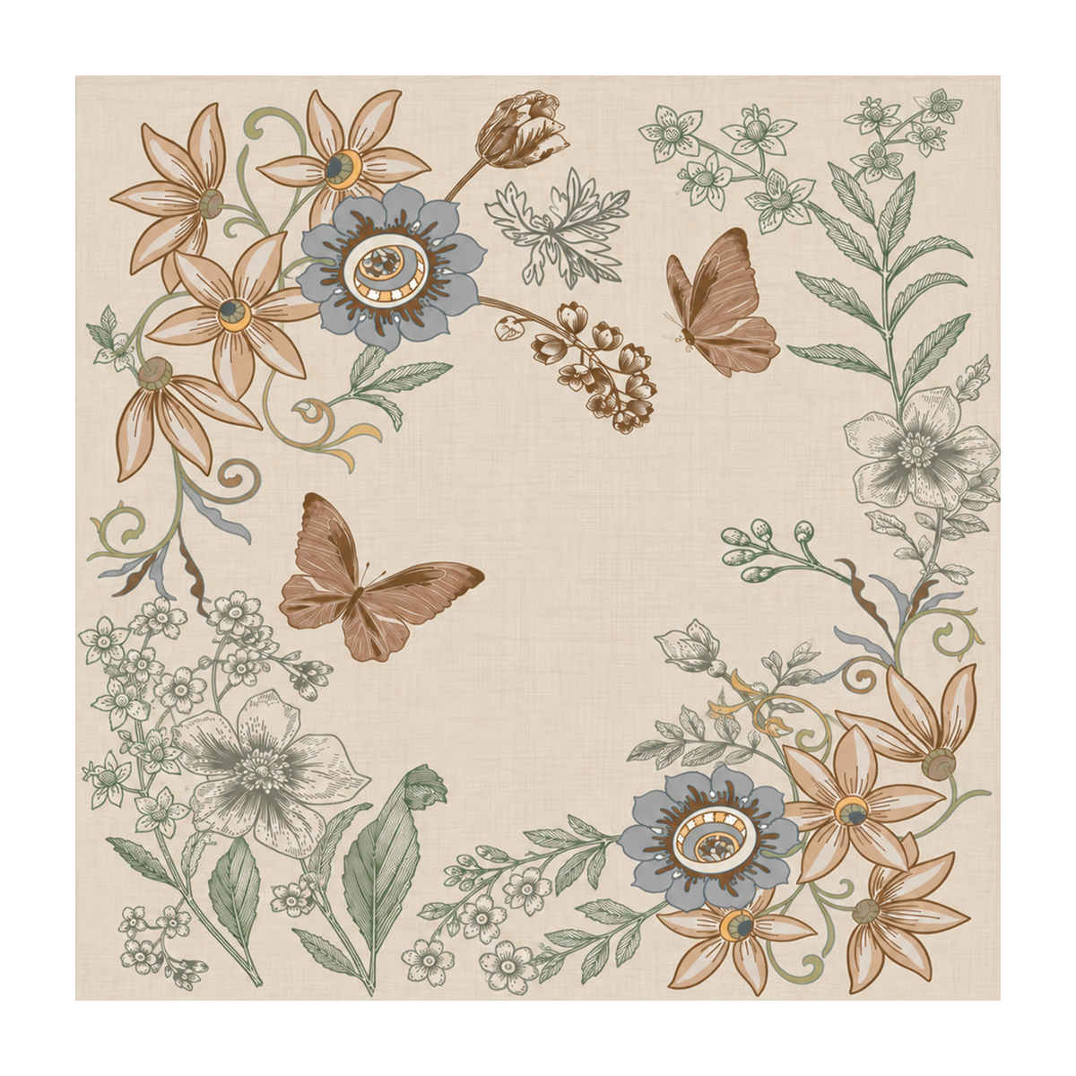 Vintage Botanical Butterfly Rug