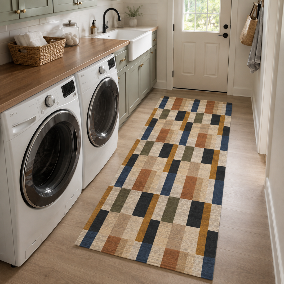 Multicolor Patchwork Grid Rug