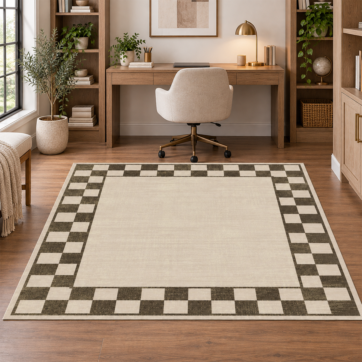 Espresso Check Frame Rug
