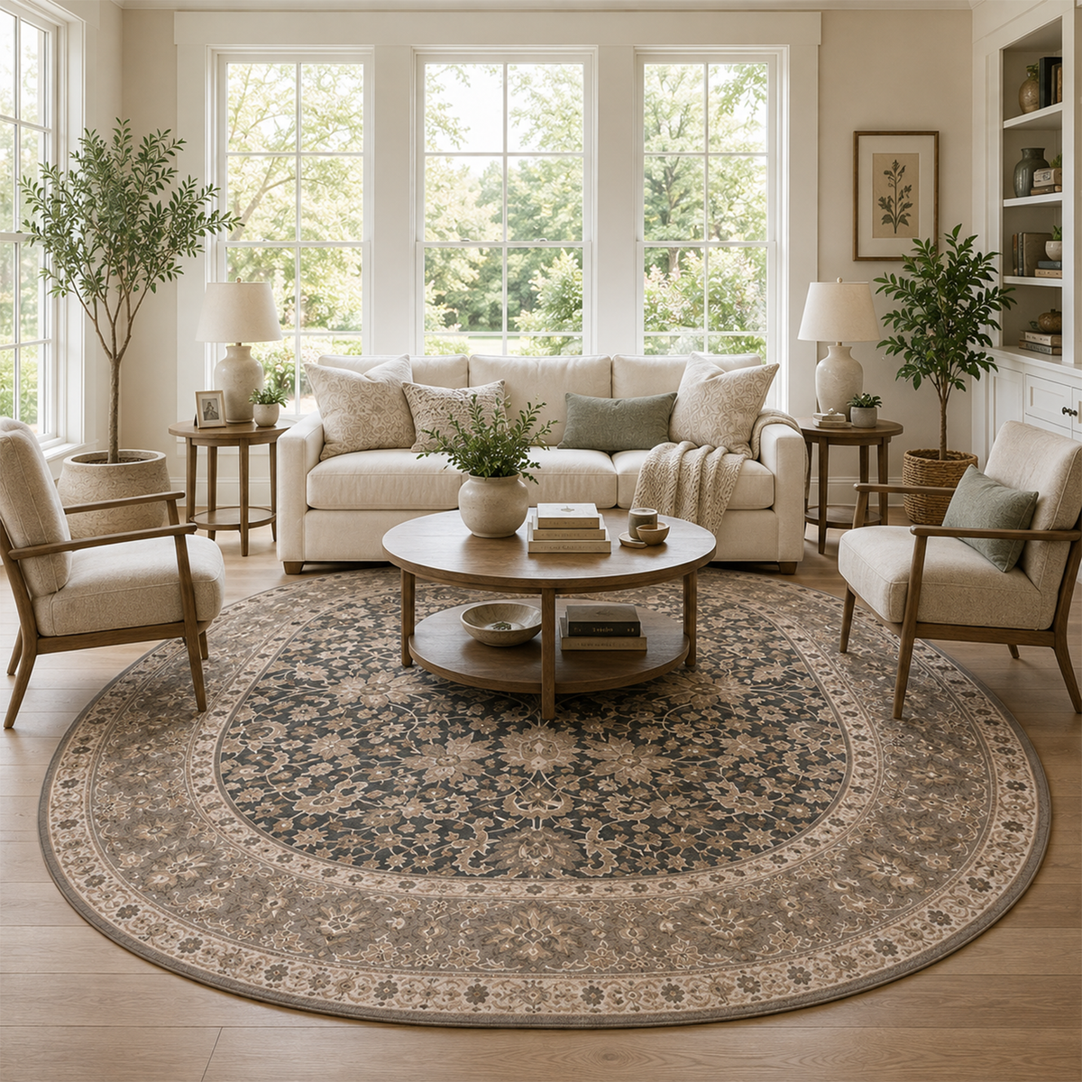 Charcoal Botanical Scroll Rug