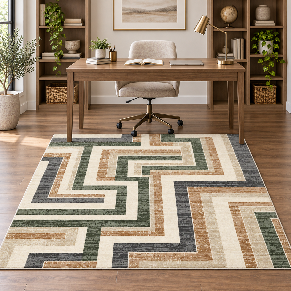 Geometric Maze Path Rug