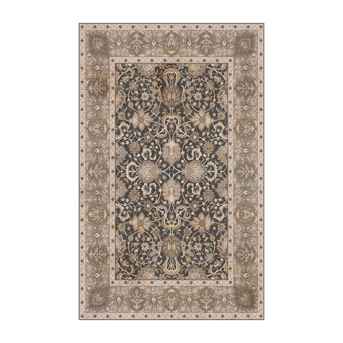 Charcoal Botanical Scroll Rug