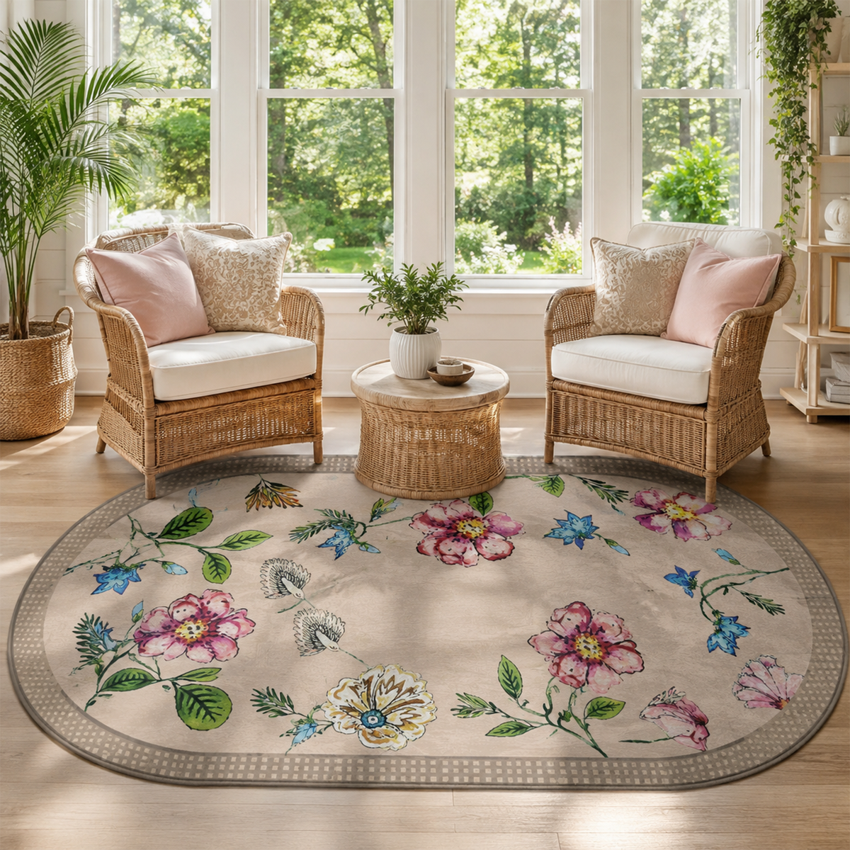 Vintage Floral Botanical Washable Area Rug