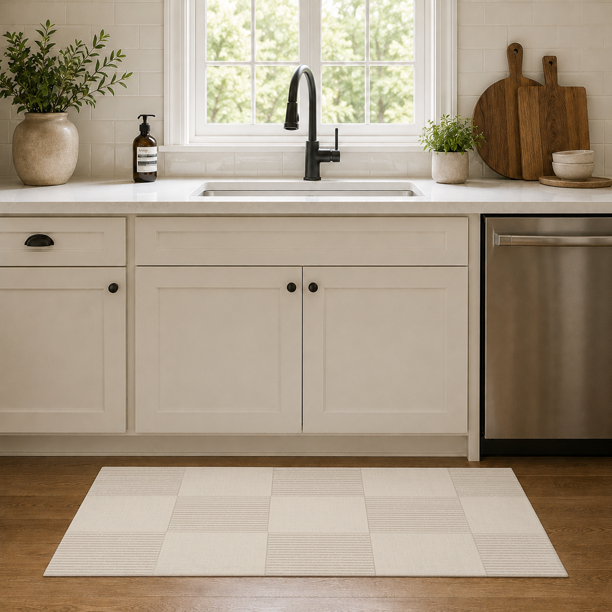 Ivory Pinstripe Check Rug