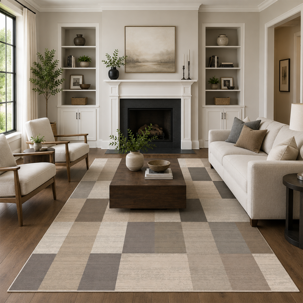 Tonal Patchwork Grid Rug