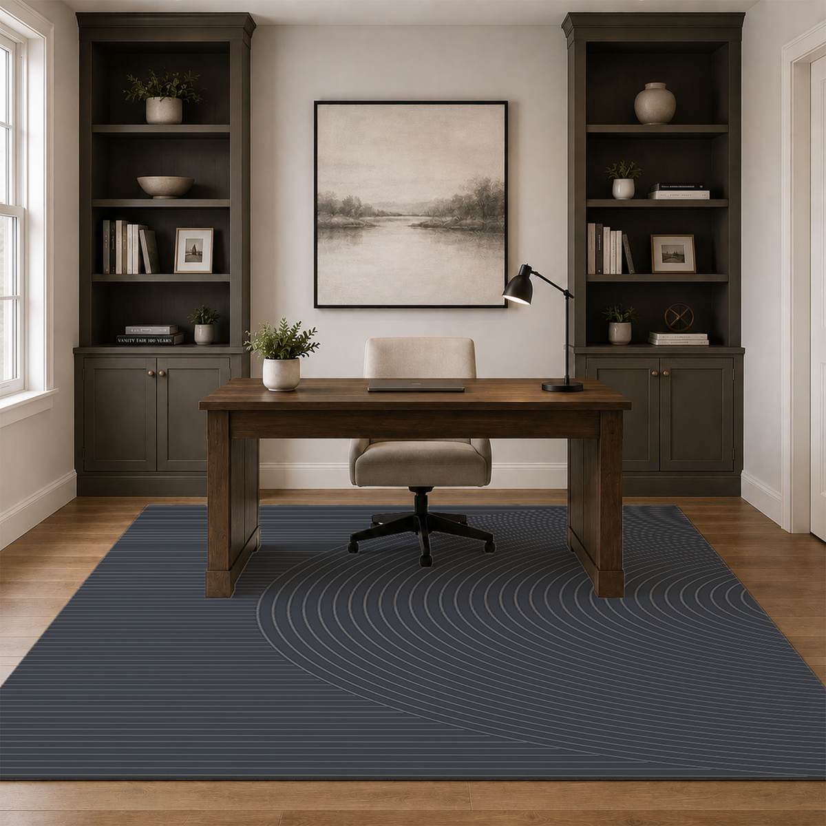 Graphite Concentric Line Rug