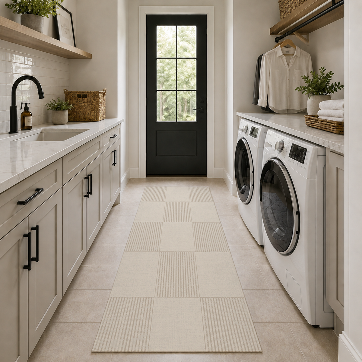 Ivory Pinstripe Check Rug