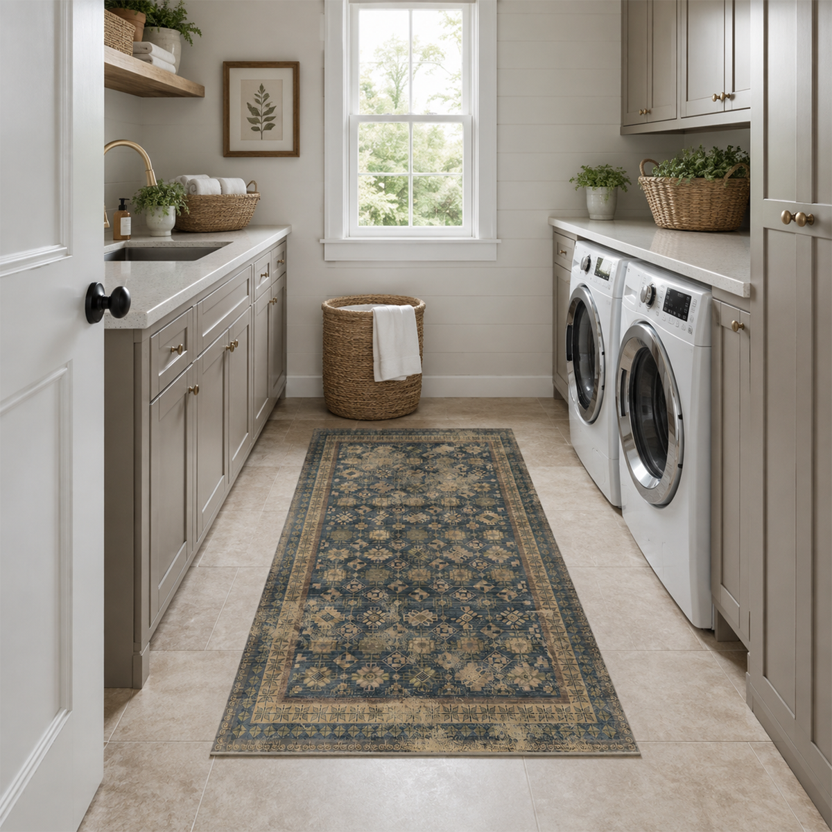 Distressed Navy Botanical Rug