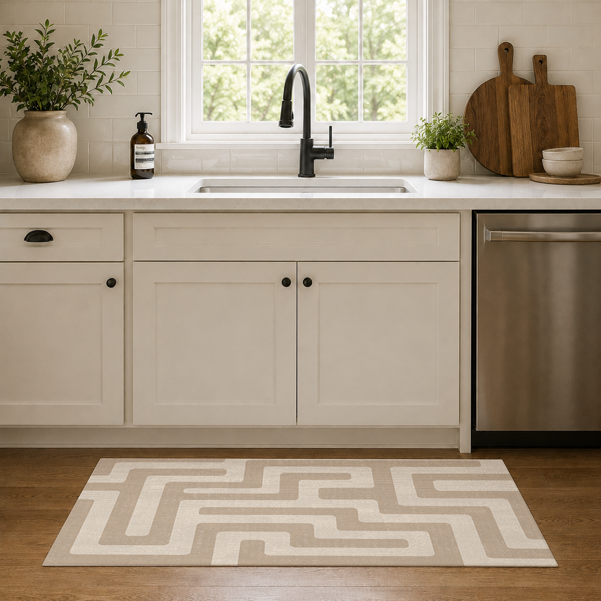 Tonal Beige Maze Labyrinth Rug