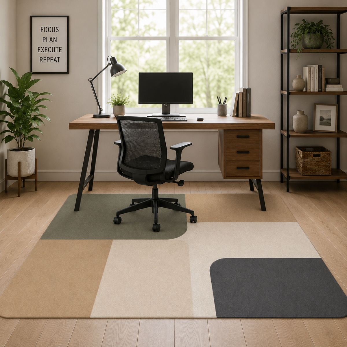 Modern Abstract Curved Color Block Area Rug