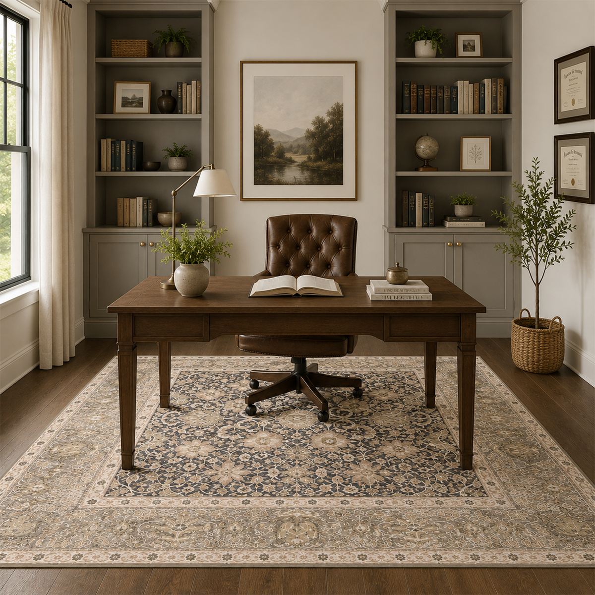 Distressed Charcoal Floral Rug