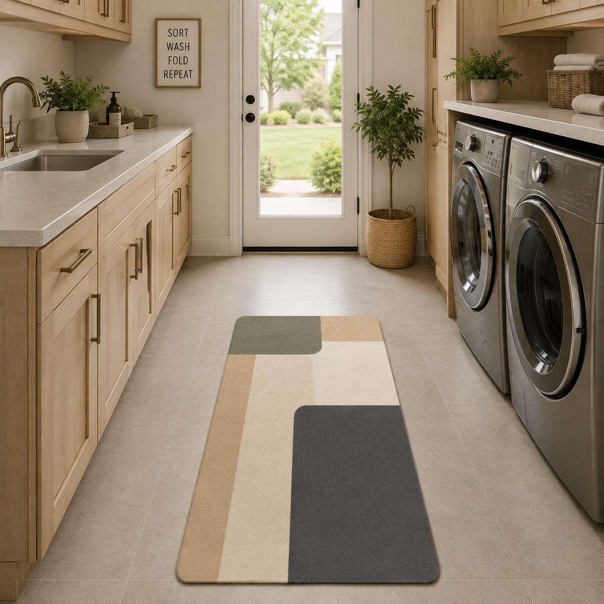 Modern Abstract Curved Color Block Area Rug