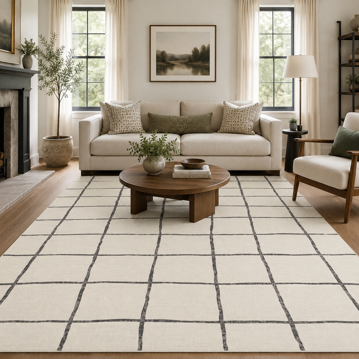 Ivory Sketch Check Rug