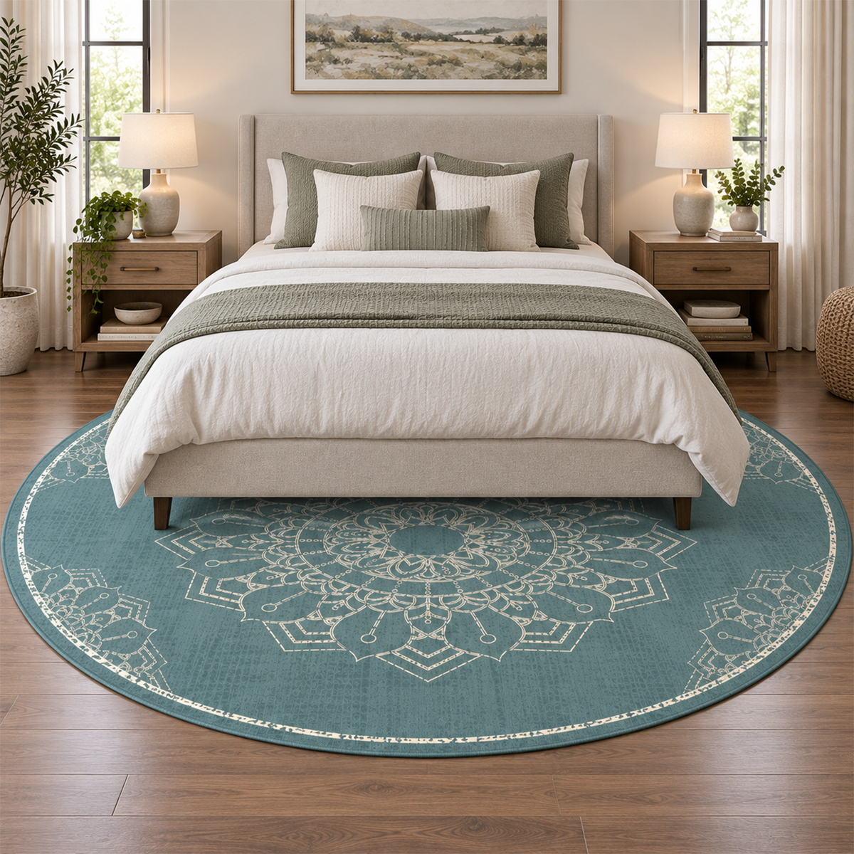 Teal Mandala Medallion Rug