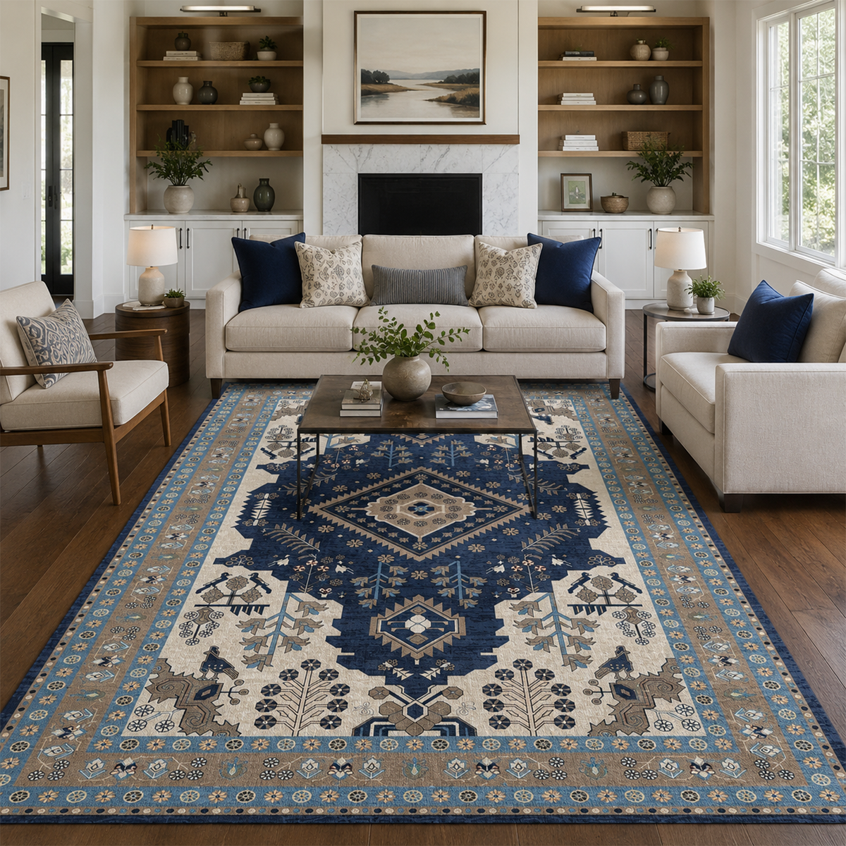 Heritage Navy Medallion Rug