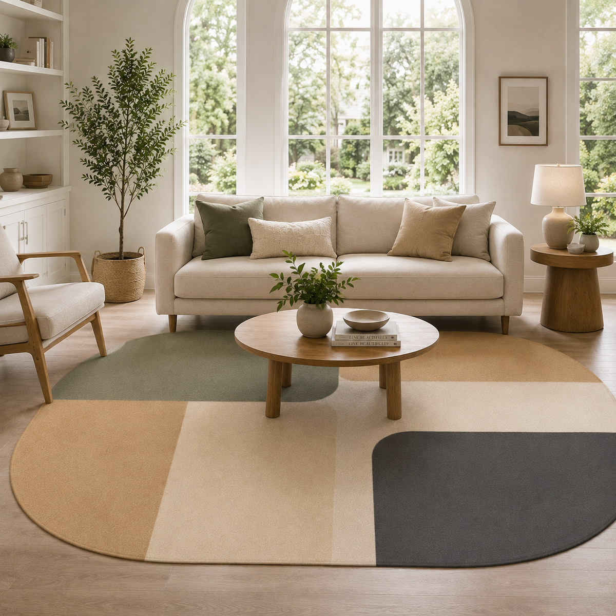 Modern Abstract Curved Color Block Area Rug