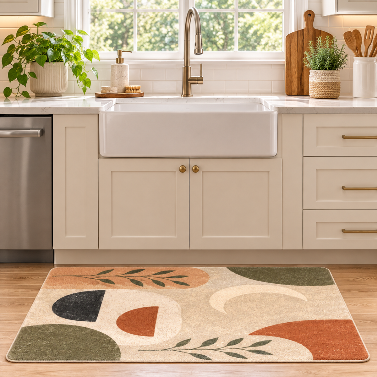 Modern Botanical Geometric Washable Area Rug