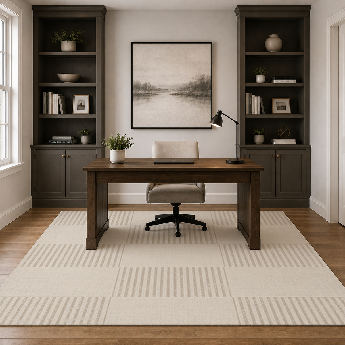 Ivory Pinstripe Check Rug