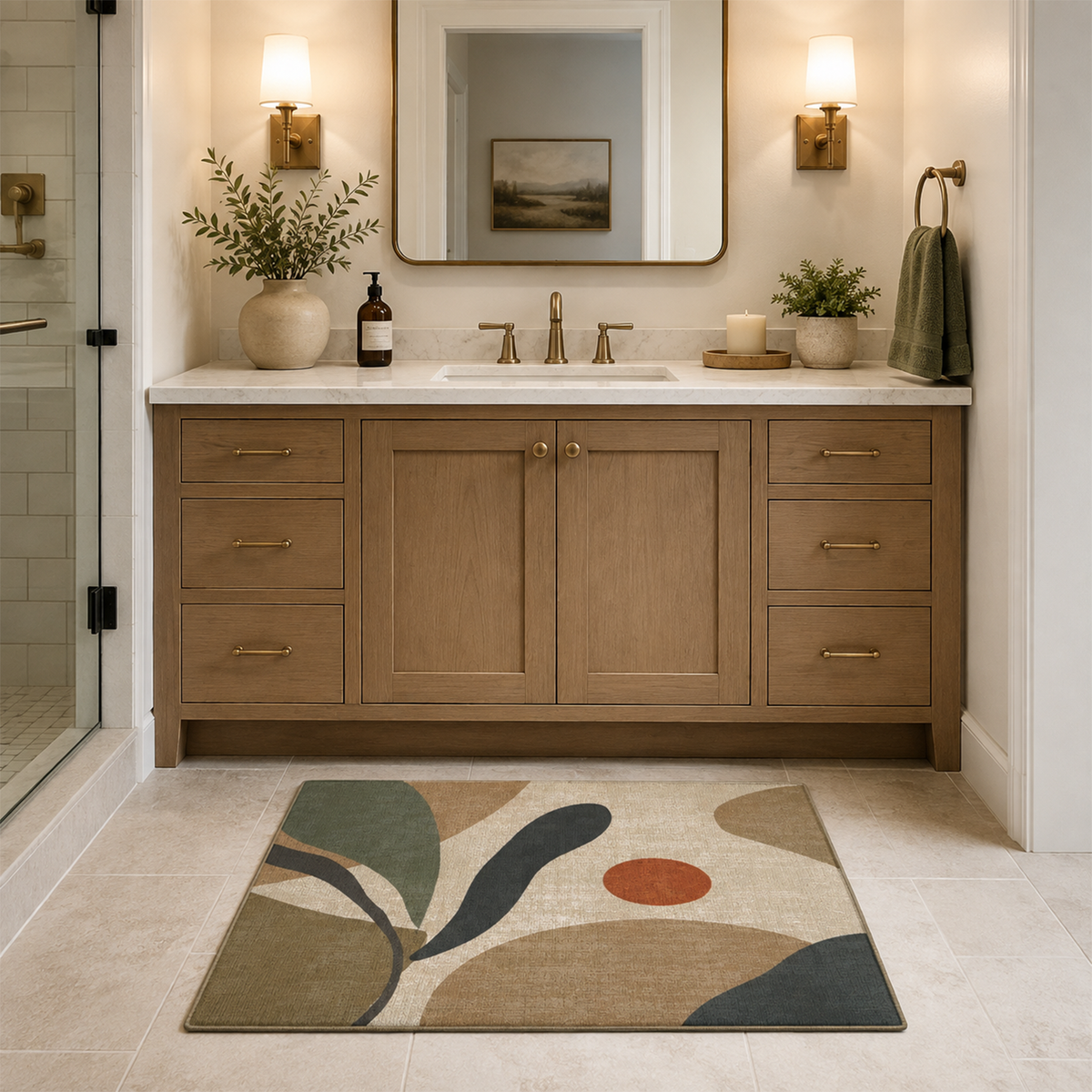 Abstract Botanical Leaf Rug