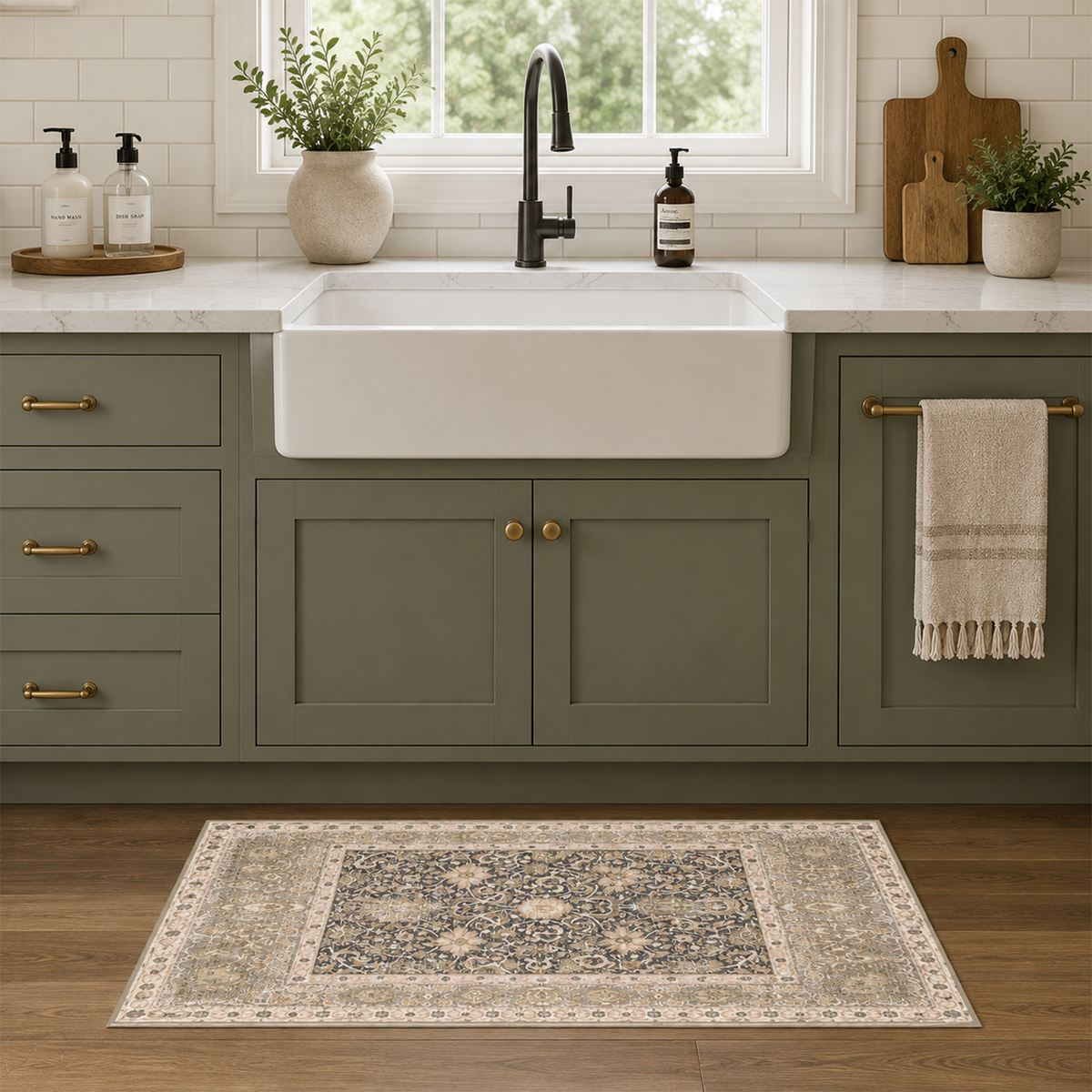 Distressed Charcoal Floral Rug