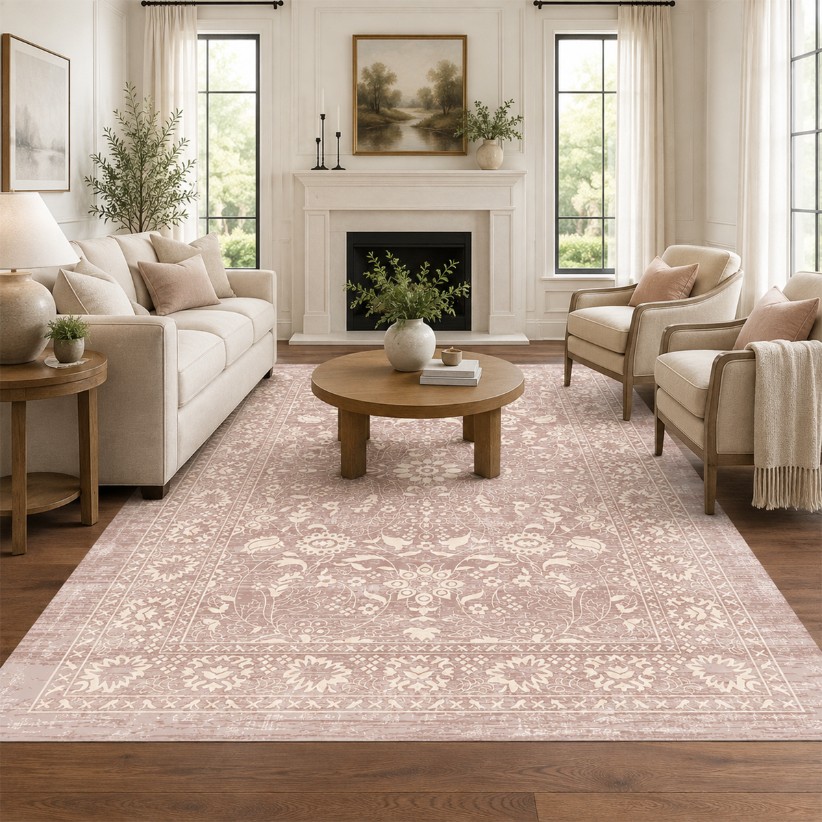 Vintage Blush Floral Rug