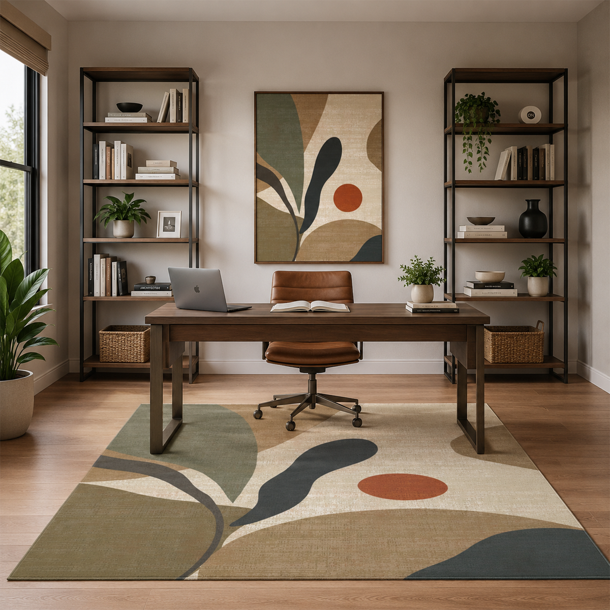Abstract Botanical Leaf Rug