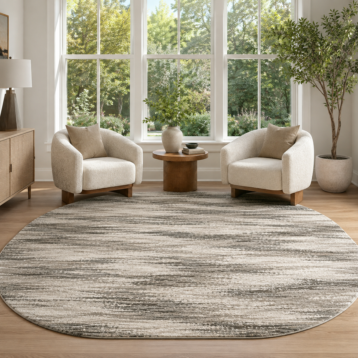 Taupe Brushstroke Abstract Rug