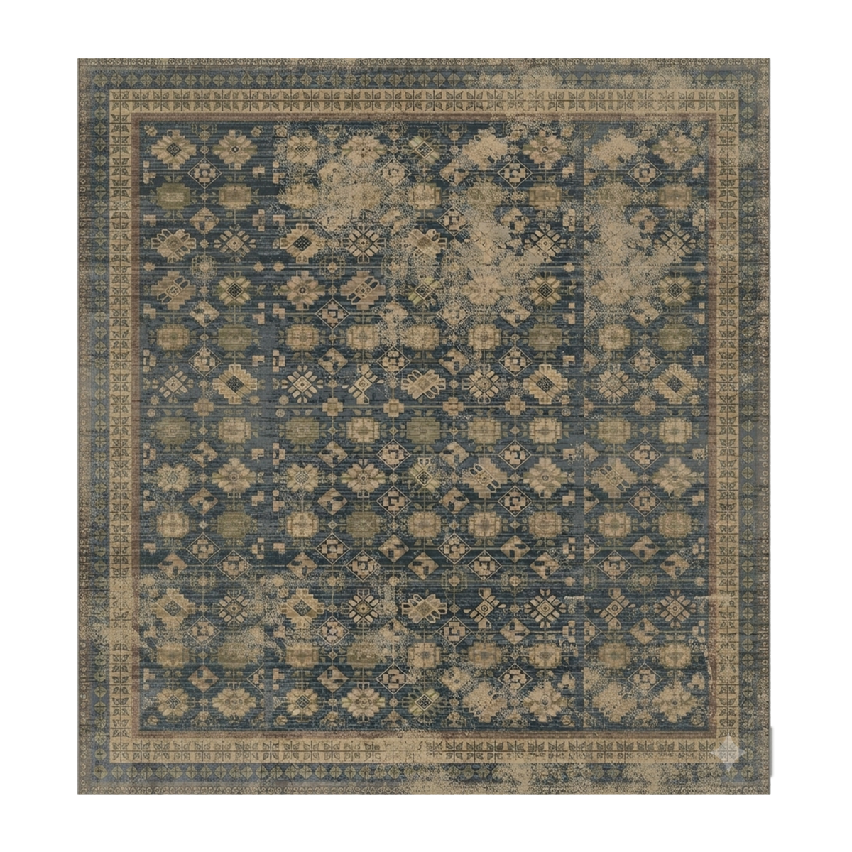 Distressed Navy Botanical Rug