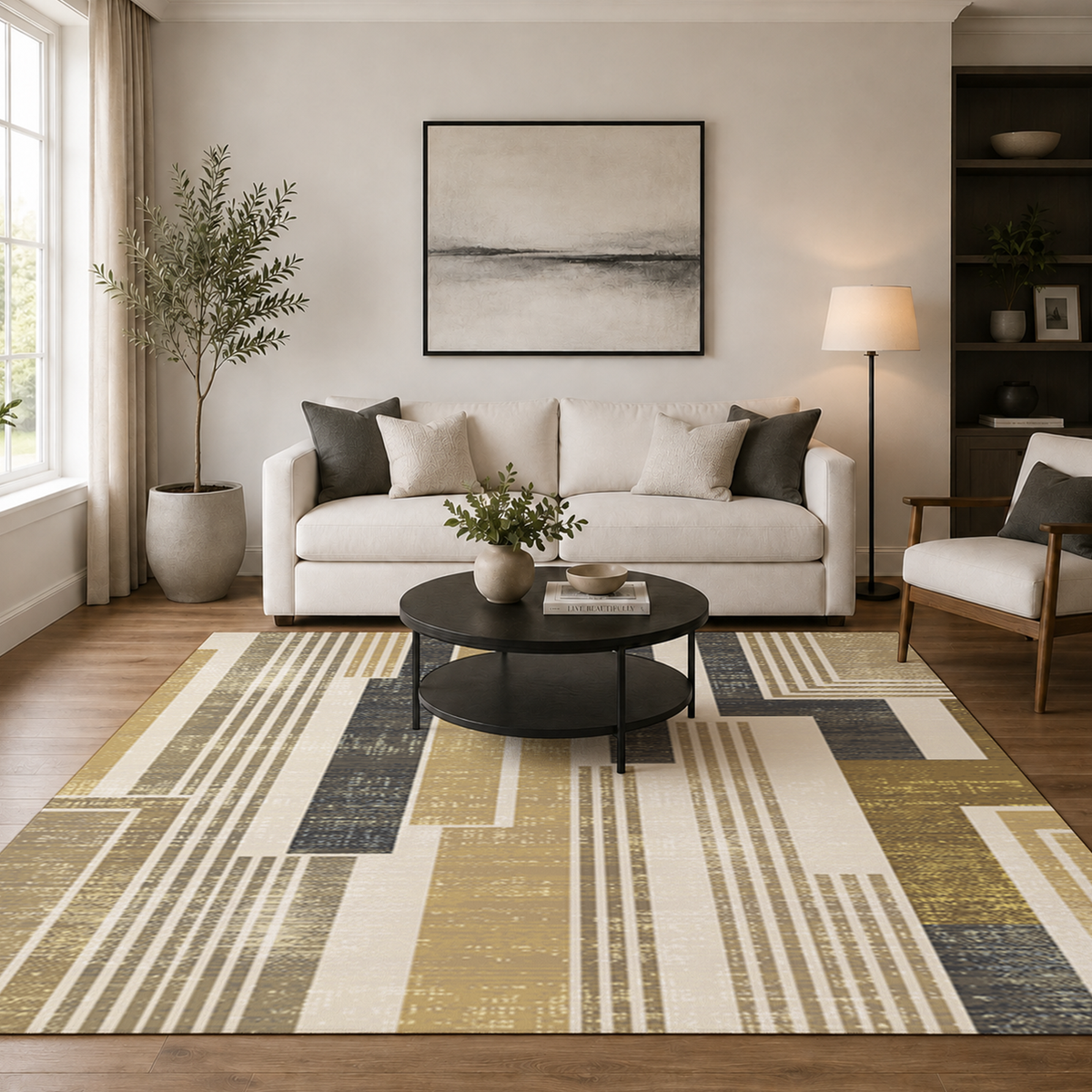 Golden Linear Geo Rug