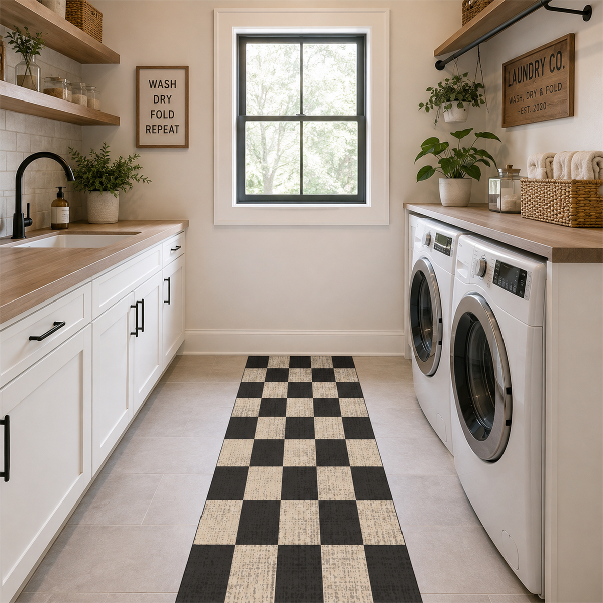 Classic Two-Tone Checkerboard Rug