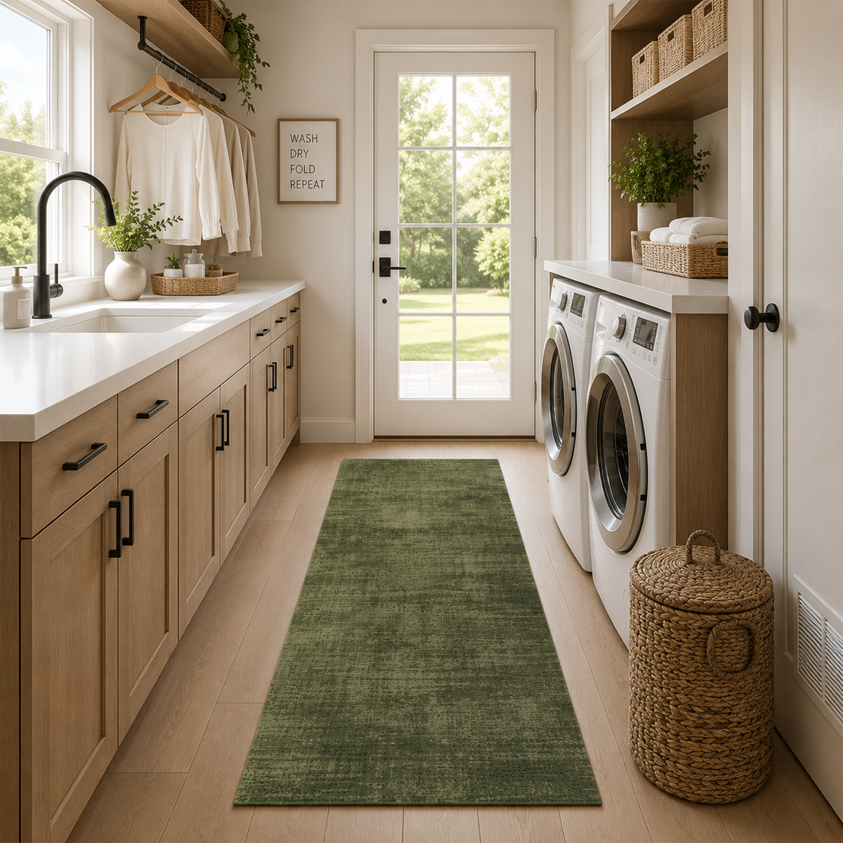 Olive Green Distressed Area Rug