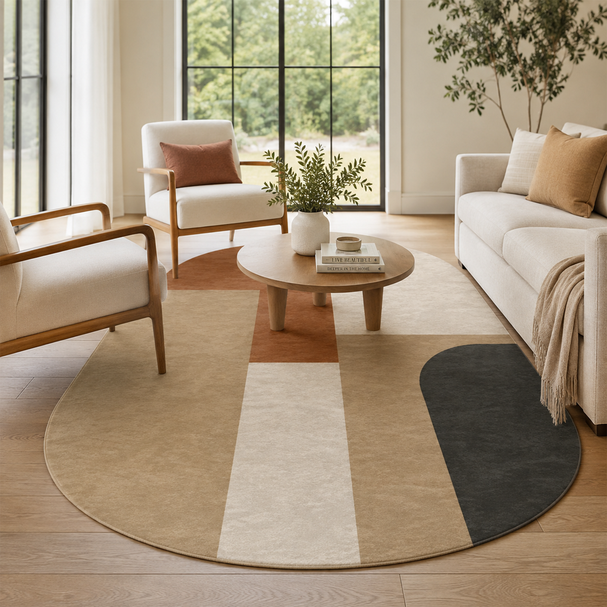 Modern Curved Color Block Area Rug