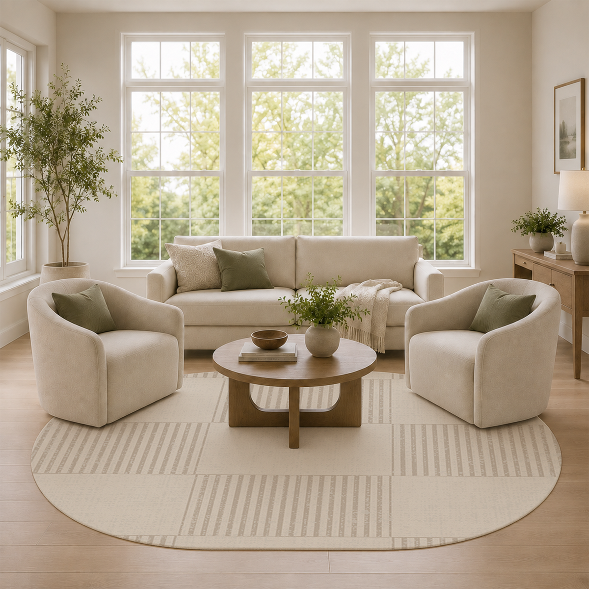 Ivory Pinstripe Check Rug