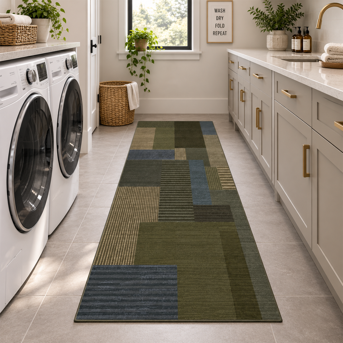 Forest Patchwork Geometric Rug