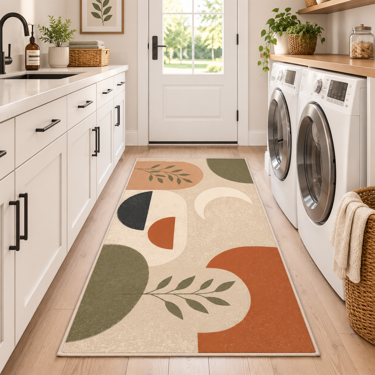 Modern Botanical Geometric Washable Area Rug